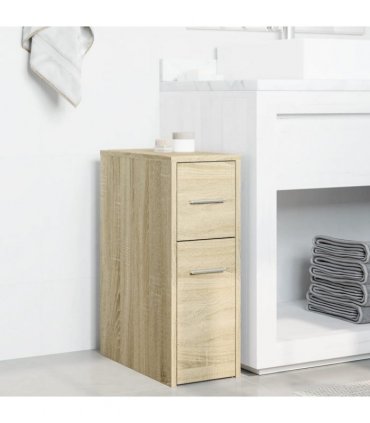 vidaXL Narrow Bathroom Cupboard with Wheels Sonoma Oak Engineered Wood