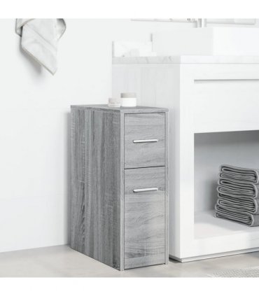 vidaXL Narrow Bathroom Cupboard with Wheels Grey Sonoma Engineered Wood