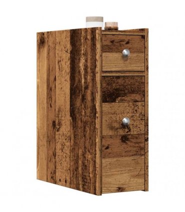 vidaXL Narrow Bathroom Cupboard with Wheels Old Wood Engineered Wood — V0672055292