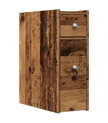 vidaXL Narrow Bathroom Cupboard with Wheels Old Wood Engineered Wood — V0672055292