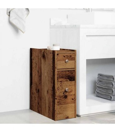 vidaXL Narrow Bathroom Cupboard with Wheels Old Wood Engineered Wood — V0672055292