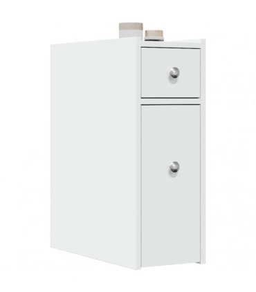 vidaXL Narrow Bathroom Cupboard with Wheels White Engineered Wood — V0672055293