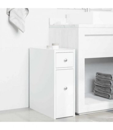 vidaXL Narrow Bathroom Cupboard with Wheels White Engineered Wood — V0672055293