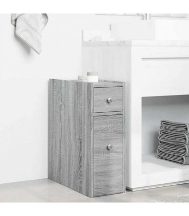 vidaXL Narrow Bathroom Cupboard with Wheels Grey Sonoma Engineered Wood — V0672055294