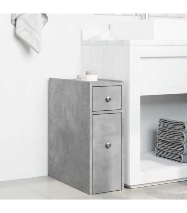 vidaXL Narrow Bathroom Cupboard with Wheels Concrete Grey Engineered Wood — V0672055295