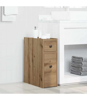 vidaXL Narrow Bathroom Cupboard with Wheels Artisian Oak Engineered Wood — V0672055296