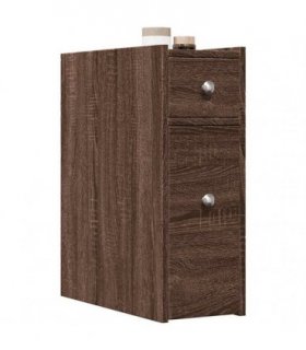 vidaXL Narrow Bathroom Cupboard with Wheels Brown Oak Engineered Wood