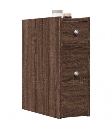 vidaXL Narrow Bathroom Cupboard with Wheels Brown Oak Engineered Wood