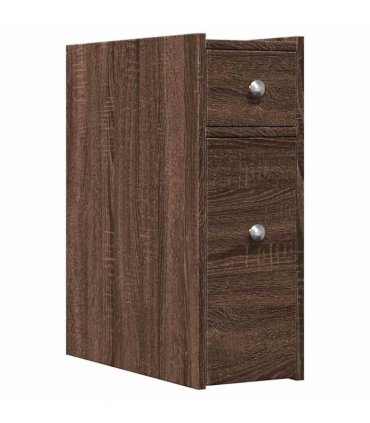vidaXL Narrow Bathroom Cupboard with Wheels Brown Oak Engineered Wood