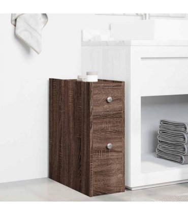 vidaXL Narrow Bathroom Cupboard with Wheels Brown Oak Engineered Wood