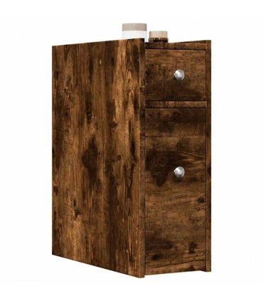 vidaXL Narrow Bathroom Cupboard with Wheels Smoked Oak Engineered Wood — V0672055298
