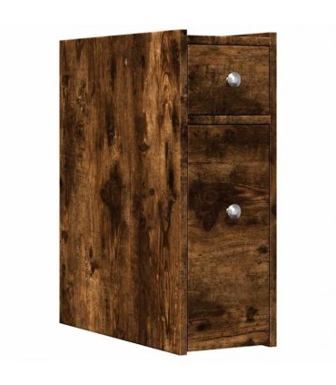 vidaXL Narrow Bathroom Cupboard with Wheels Smoked Oak Engineered Wood — V0672055298