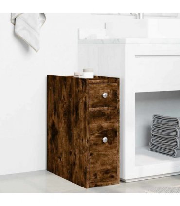 vidaXL Narrow Bathroom Cupboard with Wheels Smoked Oak Engineered Wood — V0672055298