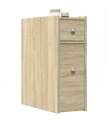 vidaXL Narrow Bathroom Cupboard with Wheels Sonoma Oak Engineered Wood — V0672055299