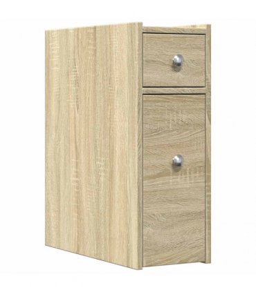 vidaXL Narrow Bathroom Cupboard with Wheels Sonoma Oak Engineered Wood — V0672055299
