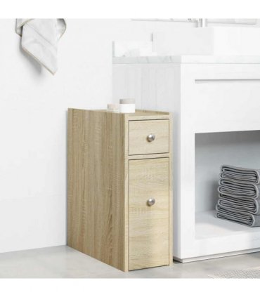vidaXL Narrow Bathroom Cupboard with Wheels Sonoma Oak Engineered Wood — V0672055299