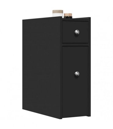 vidaXL Narrow Bathroom Cupboard with Wheels Black Engineered Wood — V0672055300