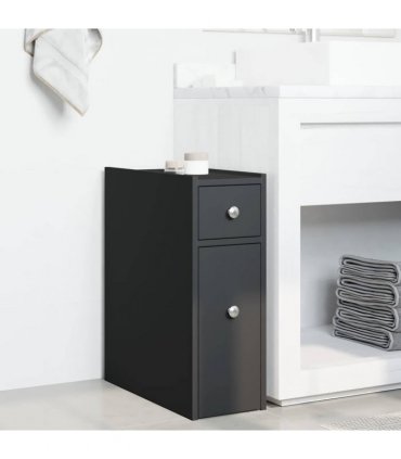 vidaXL Narrow Bathroom Cupboard with Wheels Black Engineered Wood — V0672055300