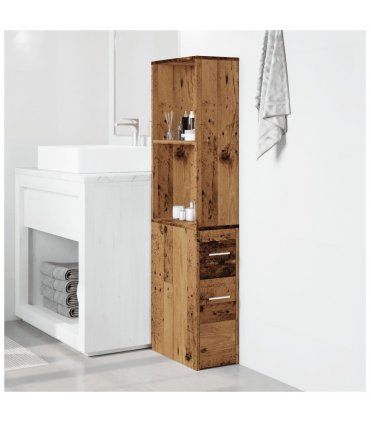 vidaXL Narrow Bathroom Cupboard with Wheels Old Wood Engineered Wood — V0672055303