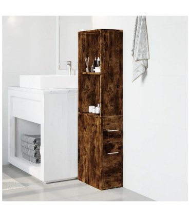 vidaXL Narrow Bathroom Cupboard with Wheels Smoked Oak Engineered Wood — V0672055304