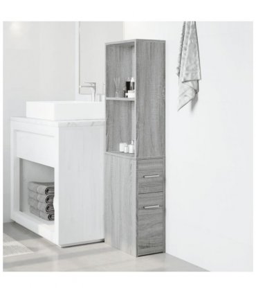 vidaXL Narrow Bathroom Cupboard with Wheels Grey Sonoma Engineered Wood — V0672055305