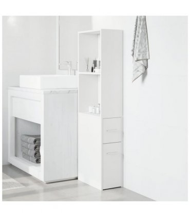 vidaXL Narrow Bathroom Cupboard with Wheels White Engineered Wood — V0672055306