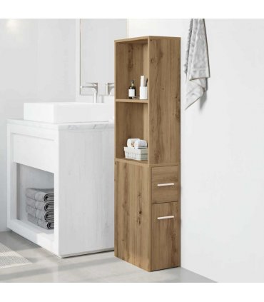 vidaXL Narrow Bathroom Cupboard with Wheels Artisian Oak Engineered Wood — V0672055307