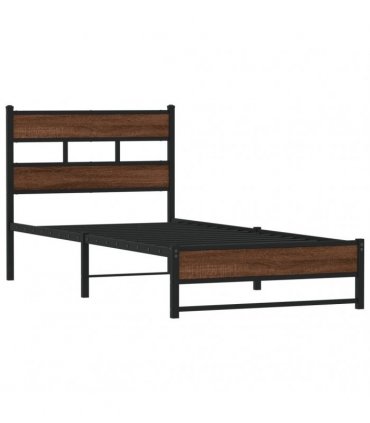 vidaXL Metal Bed Frame without Mattress Brown Oak — Size: 90 x 190 cm, Model: with headboard & dual low footboard — V0672055418