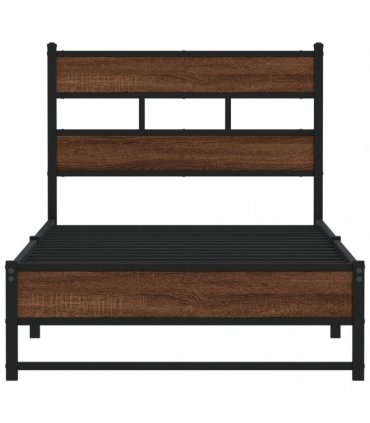 vidaXL Metal Bed Frame without Mattress Brown Oak — Size: 90 x 190 cm, Model: with headboard & dual low footboard — V0672055418