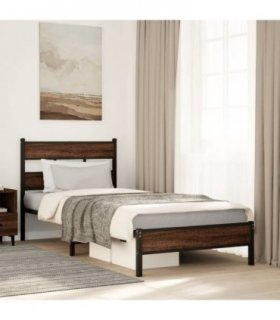 vidaXL Bed Frame without Mattress Brown Oak 90x190 cm Single Engineer — Size: 90 x 190 cm, Model: with headboard & low footboard