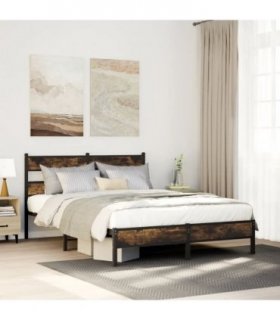vidaXL Bed Frame without Mattress Smoked Oak 90x200 cm Engineered Wo — Size: 90 x 200 cm, Model: with headboard & high footboard