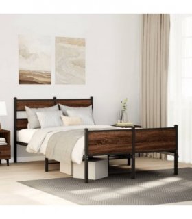 vidaXL Bed Frame without Mattress Brown Oak 120x190 cm Small Double — Size: 120 x 190 cm, Model: with headboard & high footboard