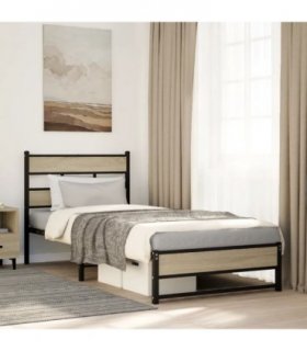 vidaXL Metal Bed Frame without Mattress Sonoma Oak 75x190 cm Sma — Size: 75 x 190 cm, Model: with headboard & dual low footboard