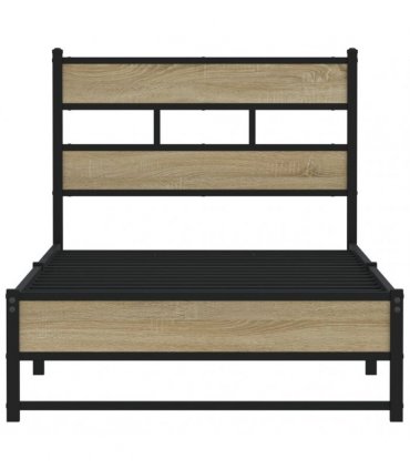 vidaXL Metal Bed Frame without Mattress Sonoma Oak 75x190 cm Sma — Size: 75 x 190 cm, Model: with headboard & dual low footboard
