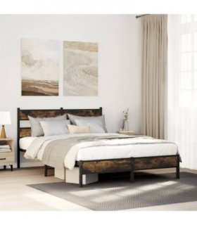 vidaXL Bed Frame without Mattress Smoked Oak 90x190 cm Single Engine — Size: 90 x 190 cm, Model: with headboard & high footboard