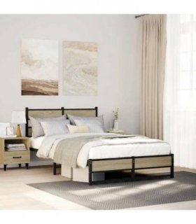 vidaXL Metal Bed Frame without Mattress Sonoma Oa — Size: 120 x 200 cm, Model: with headboard & dual low footboard — V0672055441