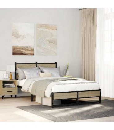 vidaXL Metal Bed Frame without Mattress Sonoma Oa — Size: 120 x 200 cm, Model: with headboard & dual low footboard — V0672055441