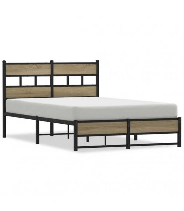 vidaXL Metal Bed Frame without Mattress Sonoma Oa — Size: 120 x 200 cm, Model: with headboard & dual low footboard — V0672055441