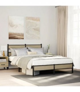 vidaXL Bed Frame without Mattress Sonoma Oak 140x200 cm Engineered W — Size: 140 x 200 cm, Model: with headboard & low footboard