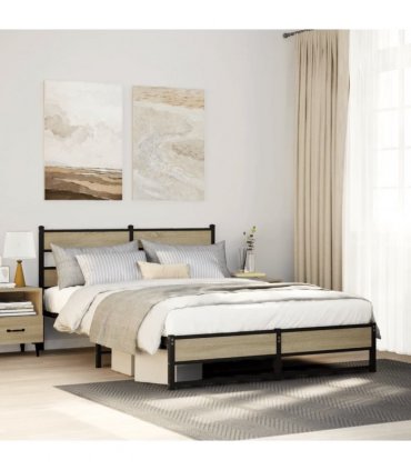 vidaXL Metal Bed Frame without Mattress Sonoma Oa — Size: 140 x 200 cm, Model: with headboard & dual low footboard — V0672055448