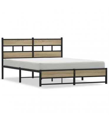 vidaXL Metal Bed Frame without Mattress Sonoma Oa — Size: 140 x 200 cm, Model: with headboard & dual low footboard — V0672055448