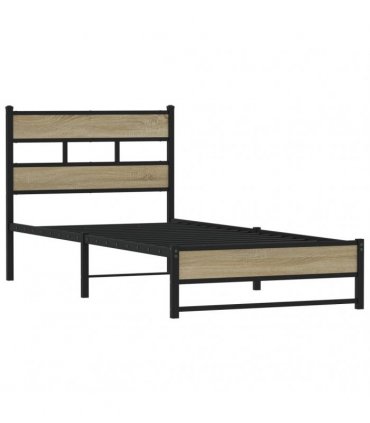 vidaXL Metal Bed Frame without Mattress Sonoma Oak — Size: 90 x 200 cm, Model: with headboard & dual low footboard — V0672055453
