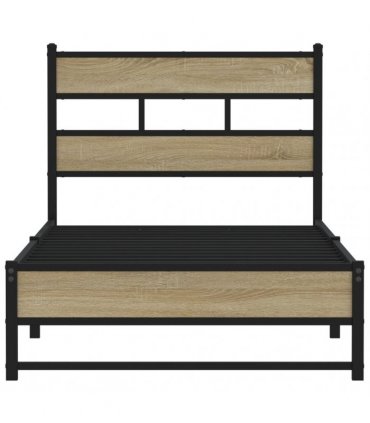 vidaXL Metal Bed Frame without Mattress Sonoma Oak — Size: 90 x 200 cm, Model: with headboard & dual low footboard — V0672055453