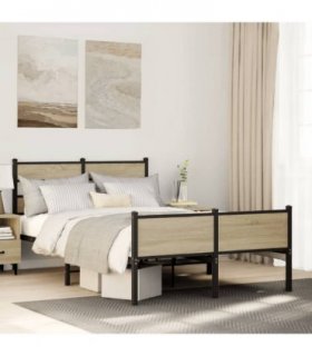 vidaXL Bed Frame without Mattress Sonoma Oak 120x200 cm Engineered — Size: 120 x 200 cm, Model: with headboard & high footboard