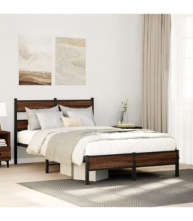 vidaXL Bed Frame without Mattress Brown Oak 120x190 cm Small Double — Size: 120 x 190 cm, Model: with headboard & low footboard