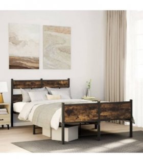 vidaXL Bed Frame without Mattress Smoked Oak 120x190 cm Small Doubl — Size: 120 x 190 cm, Model: with headboard & high footboard