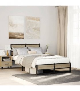 vidaXL Metal Bed Frame without Mattress Sonoma Oa — Size: 120 x 190 cm, Model: with headboard & dual low footboard — V0672055490
