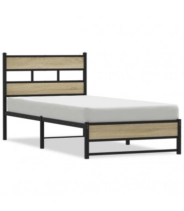 vidaXL Metal Bed Frame without Mattress Sonoma Oak — Size: 90 x 190 cm, Model: with headboard & dual low footboard — V0672055495
