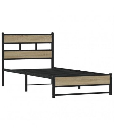 vidaXL Metal Bed Frame without Mattress Sonoma Oak — Size: 90 x 190 cm, Model: with headboard & dual low footboard — V0672055495
