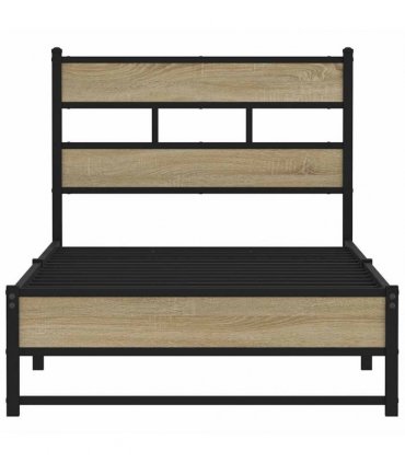 vidaXL Metal Bed Frame without Mattress Sonoma Oak — Size: 90 x 190 cm, Model: with headboard & dual low footboard — V0672055495